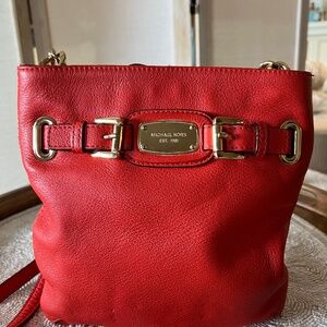 Michael Kors Hamilton Red Leather Zipper Closure Crossbody Bag
